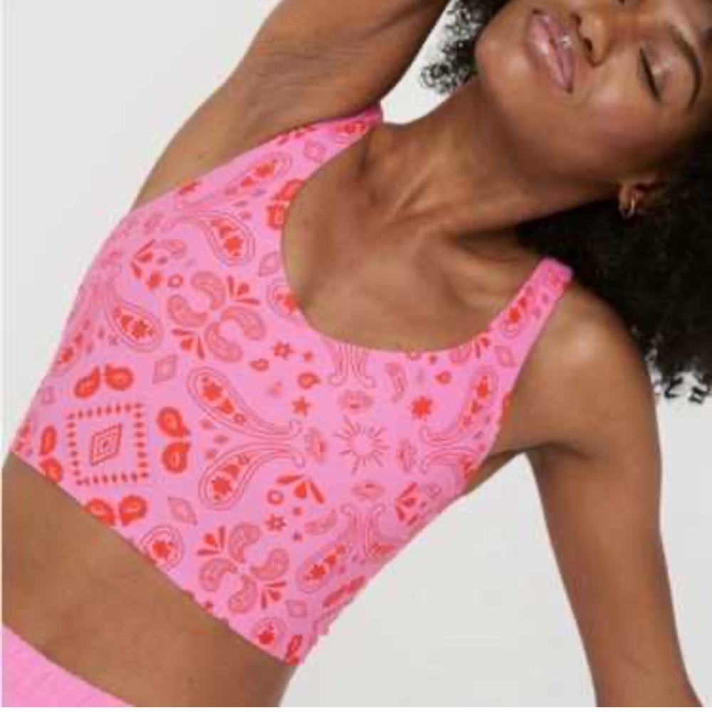 Aerie Pink Orange Paisley Cropped Tank Top Built-In Cups NWT Size M